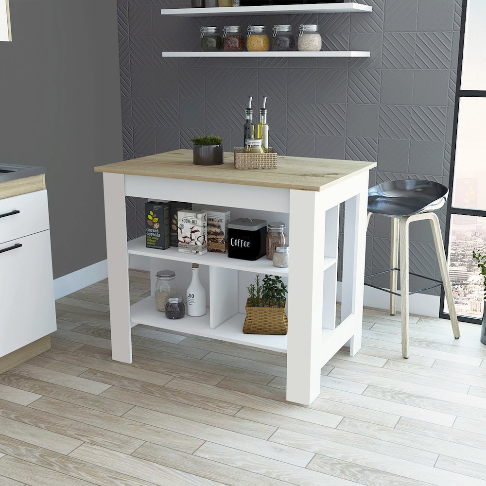 3-Shelf Kitchen Island White and Light Oak. Picture 4
