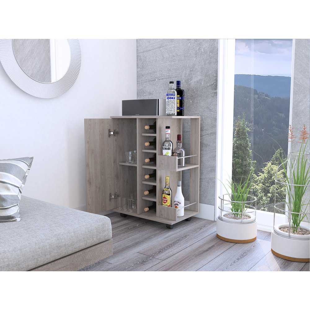 2-Shelf 6-Bottle Bar Cart with Division Light Oak. Picture 5