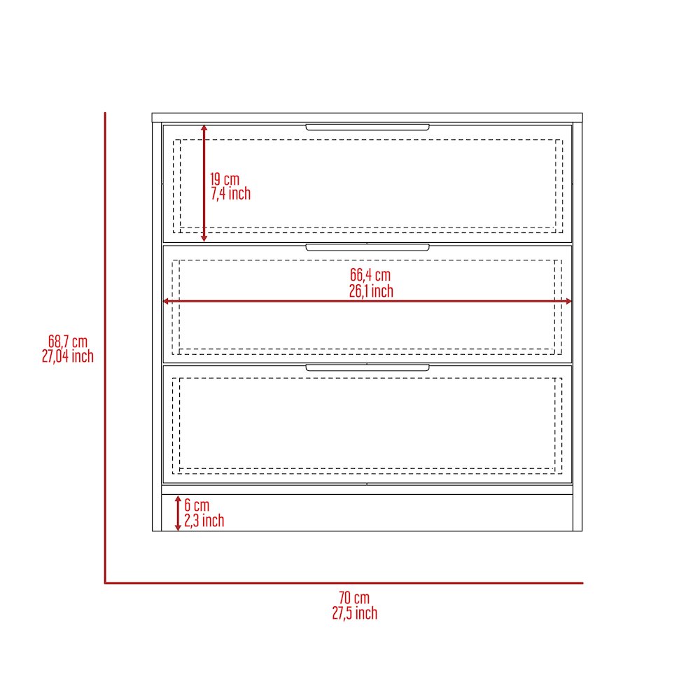 3-Drawer Rectangle Dresser White. Picture 6