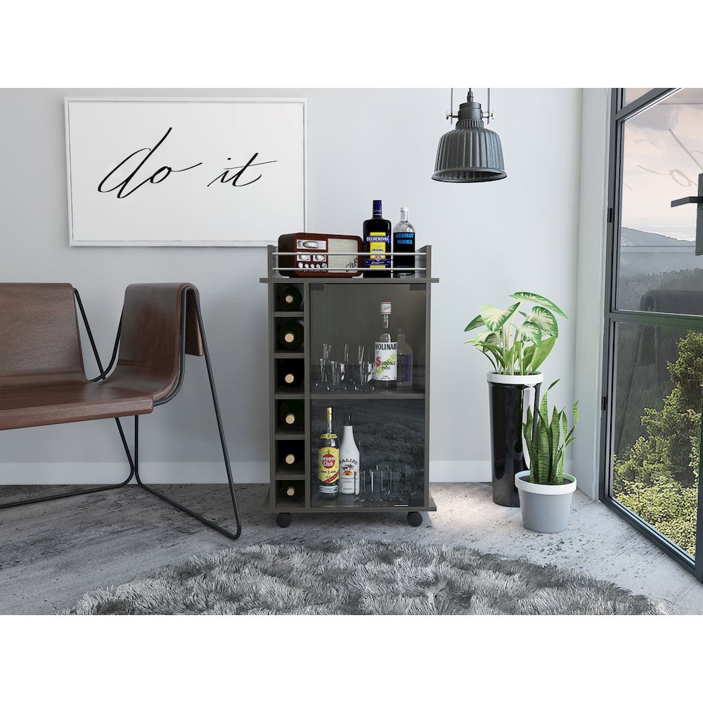 6-Bottle 3-Shelf Bar Cart Carbon Espresso. Picture 5