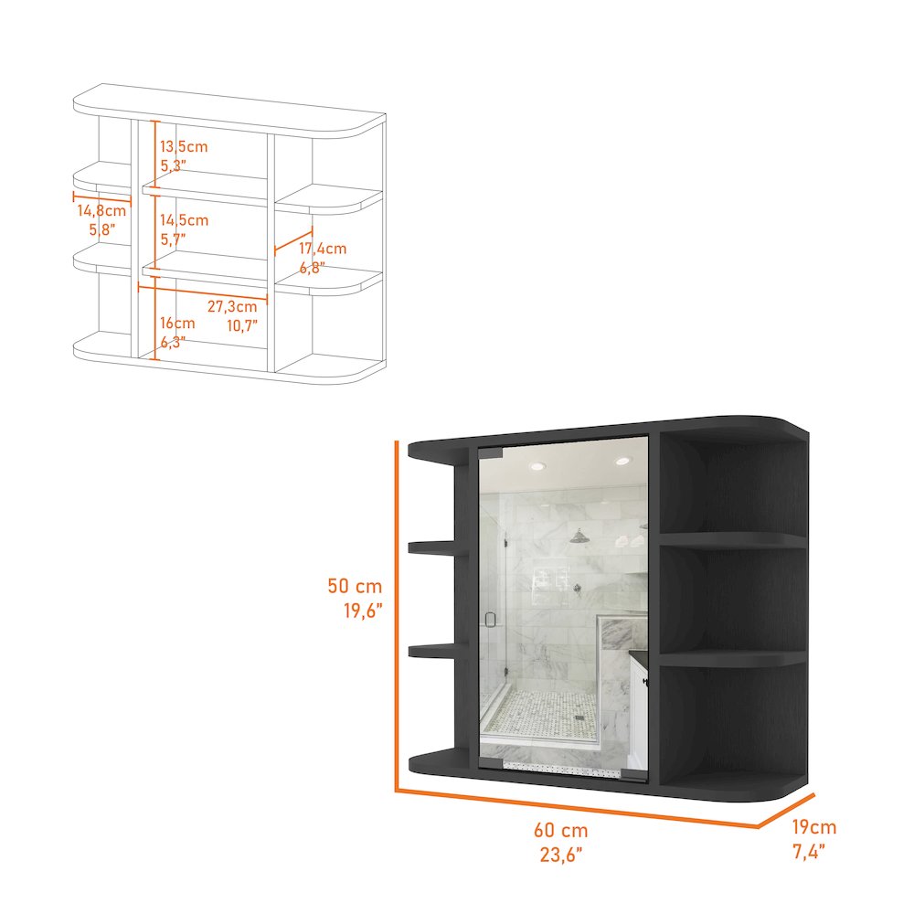 6-Shelf Medicine Cabinet with Mirorr Black Wengue. Picture 3
