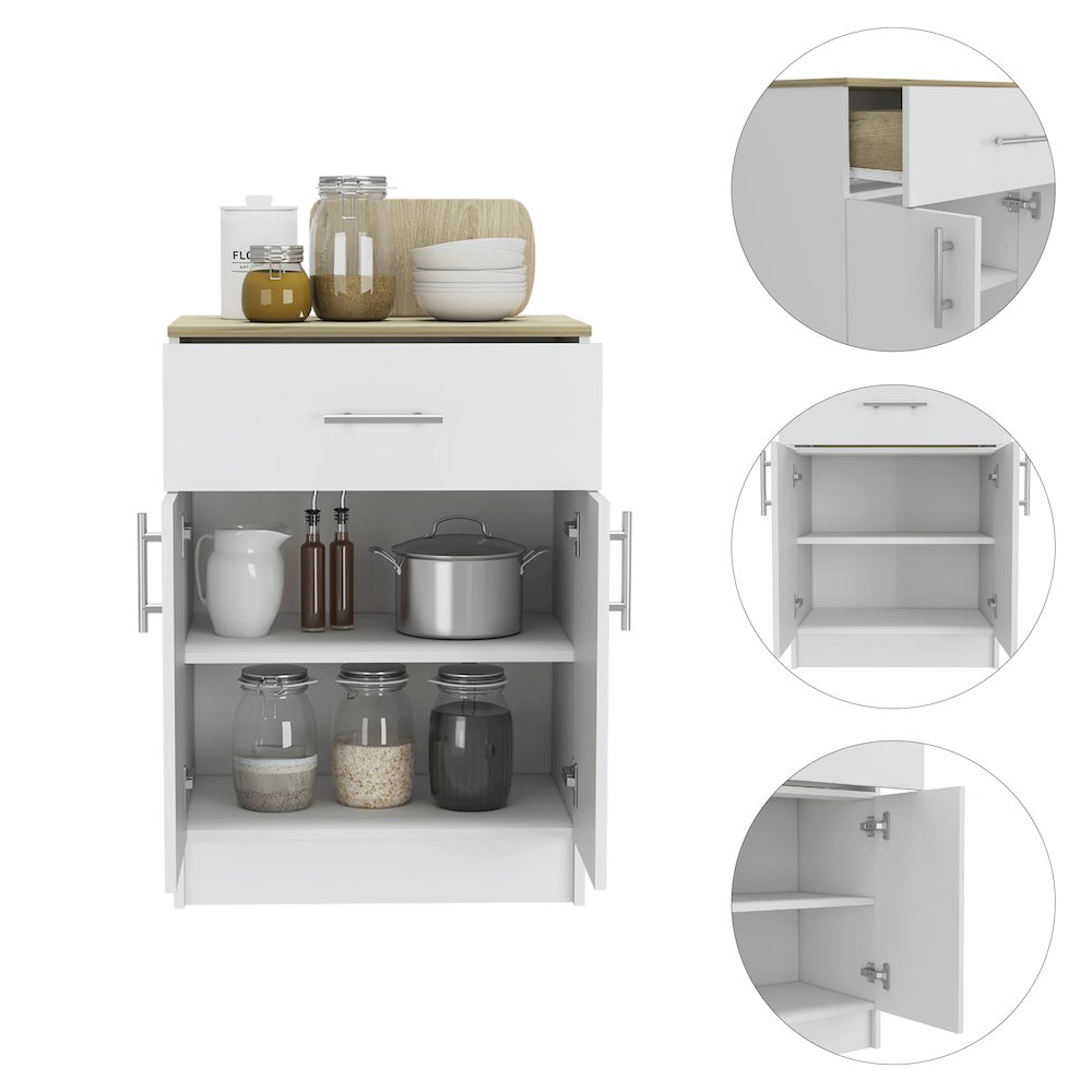 1-Drawer Rectangle Pantry Cabinet White and Light Oak. Picture 1