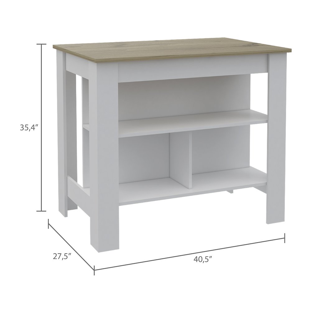 3-Shelf Kitchen Island White and Light Oak. Picture 3