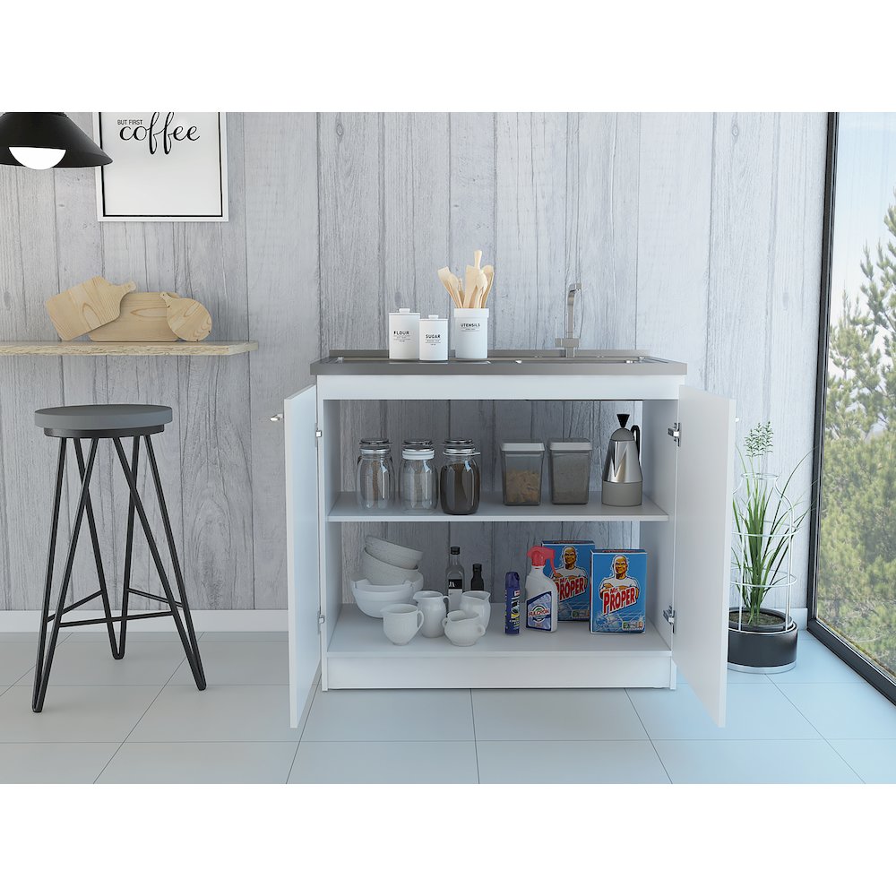 Rectangle 2-Door Utility Sink and Cabinet White. Picture 5