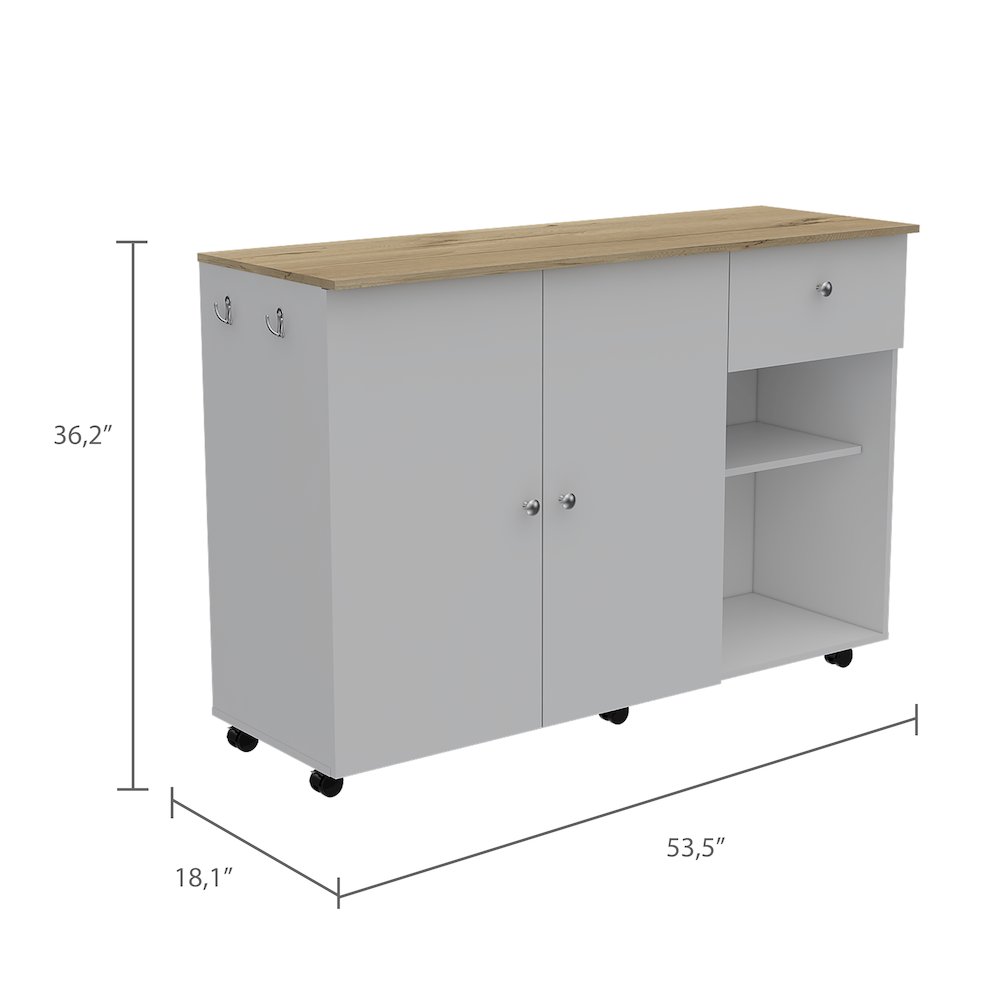 2-Drawer 2-Shelf Kitchen Island White and Pine. Picture 6