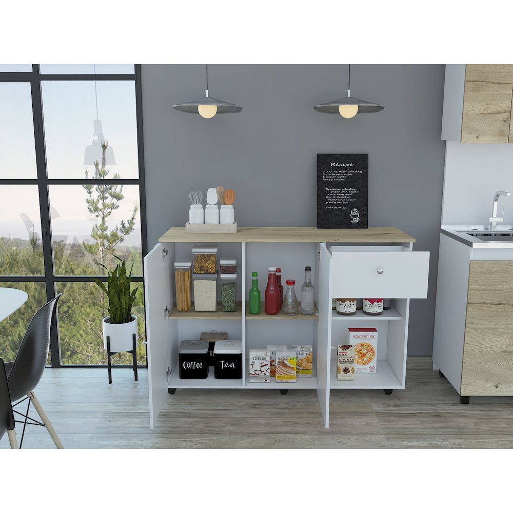2-Drawer 2-Shelf Kitchen Island White and Pine. Picture 4