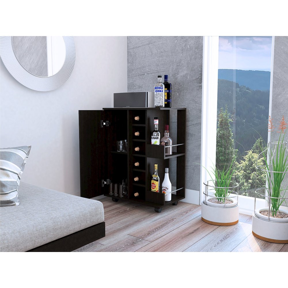 2-Shelf 6-Bottle Bar Cart with Division Black Wengue. Picture 5