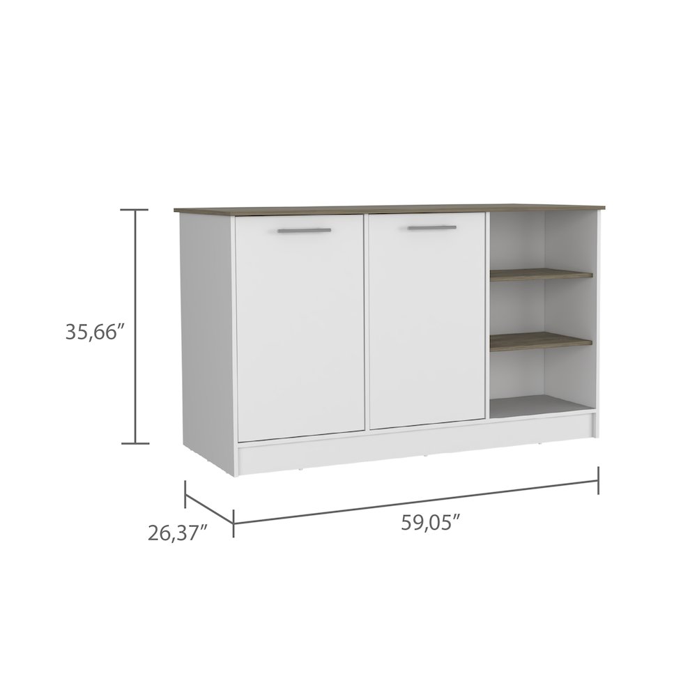 3-Shelf Rectangle Kitchen Island White and Dark Brown. Picture 3