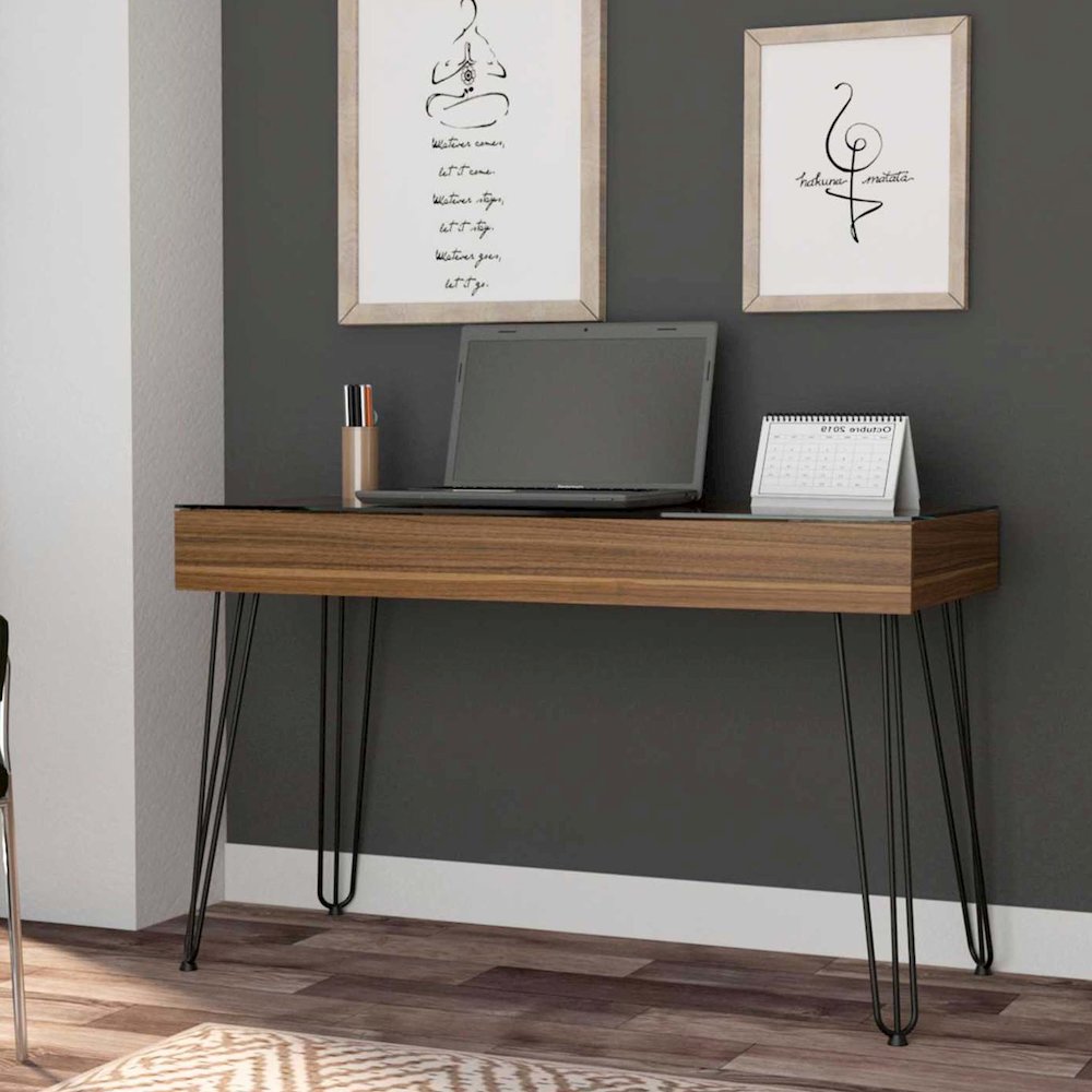 1-Drawer Rectangle Writing Desk with Hairpin Legs Mahogany. Picture 5