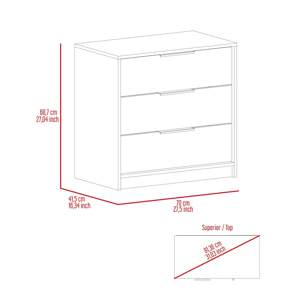 3-Drawer Rectangle Dresser White. Picture 7