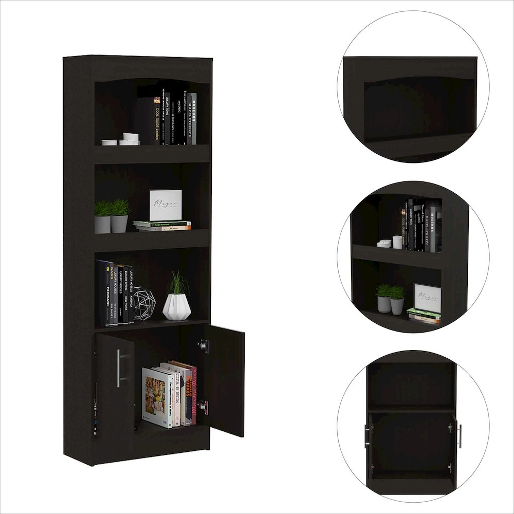 1-Drawer 3-Shelf Bookcase Black Wengue. Picture 1