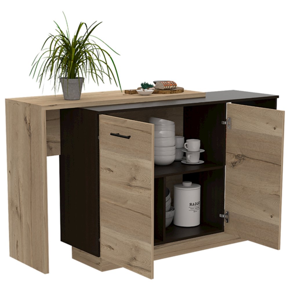2-Shelf 1-Drawer Kitchen Island Black Wengue and Light Oak. Picture 1