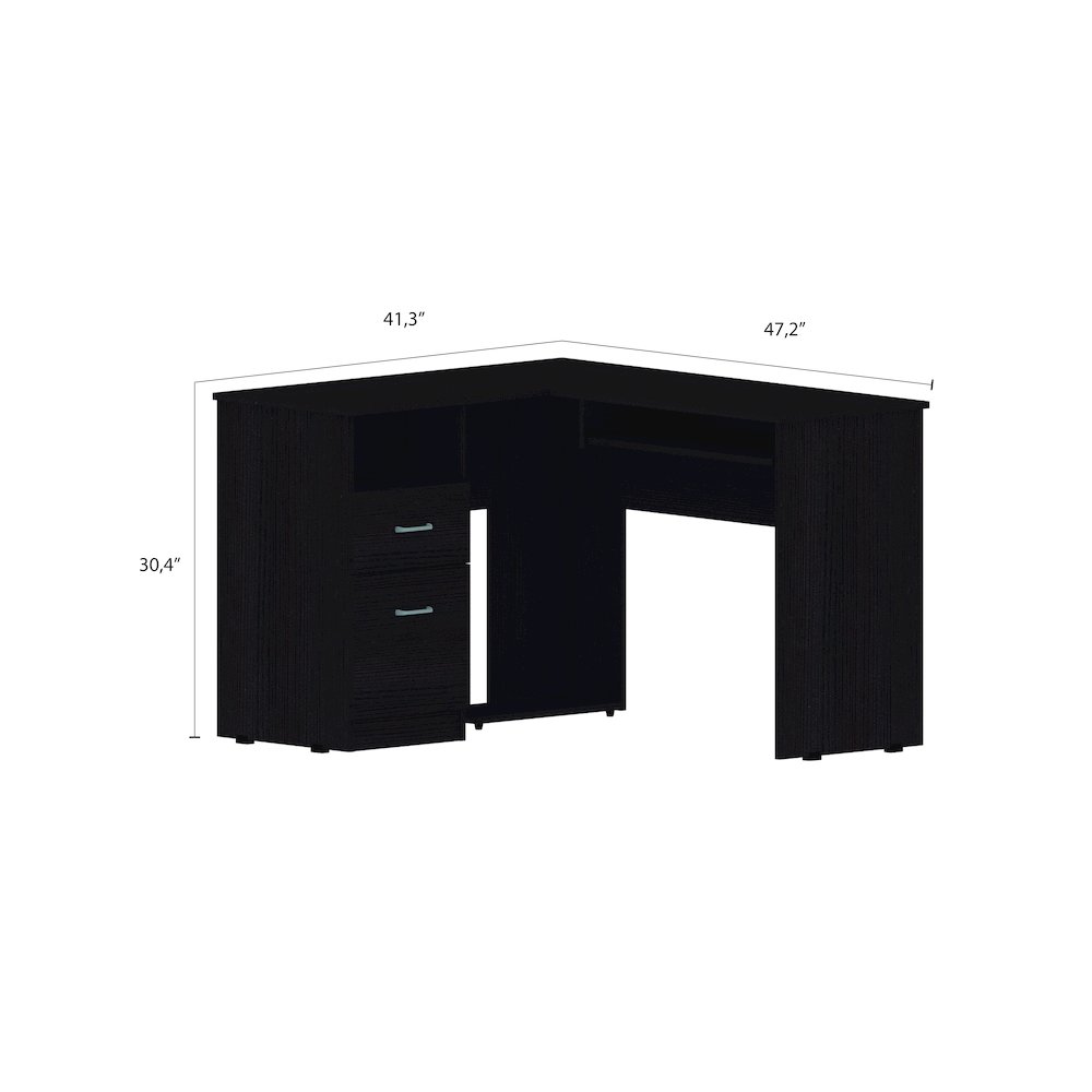 2-Drawer 1-Shelf L-Shaped Computer Desk Black Wengue. Picture 2