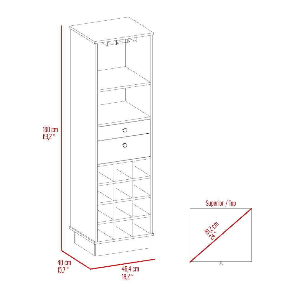 12-Bottle 2-Drawer 1-Shelf Bar Cabinet Black Wengue. Picture 6