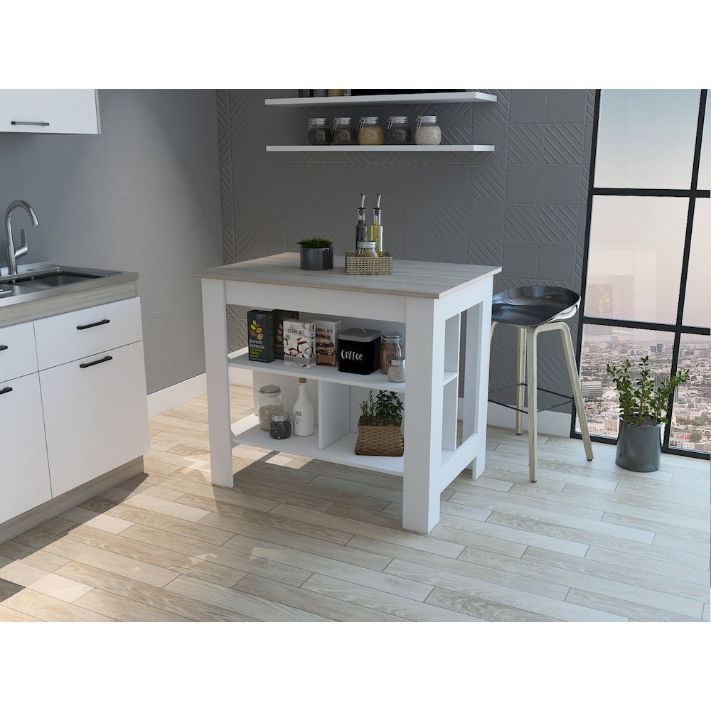 3-Shelf Kitchen Island White and Light Grey. Picture 4