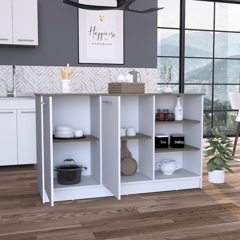 3-Shelf Rectangle Kitchen Island White and Dark Brown. Picture 5
