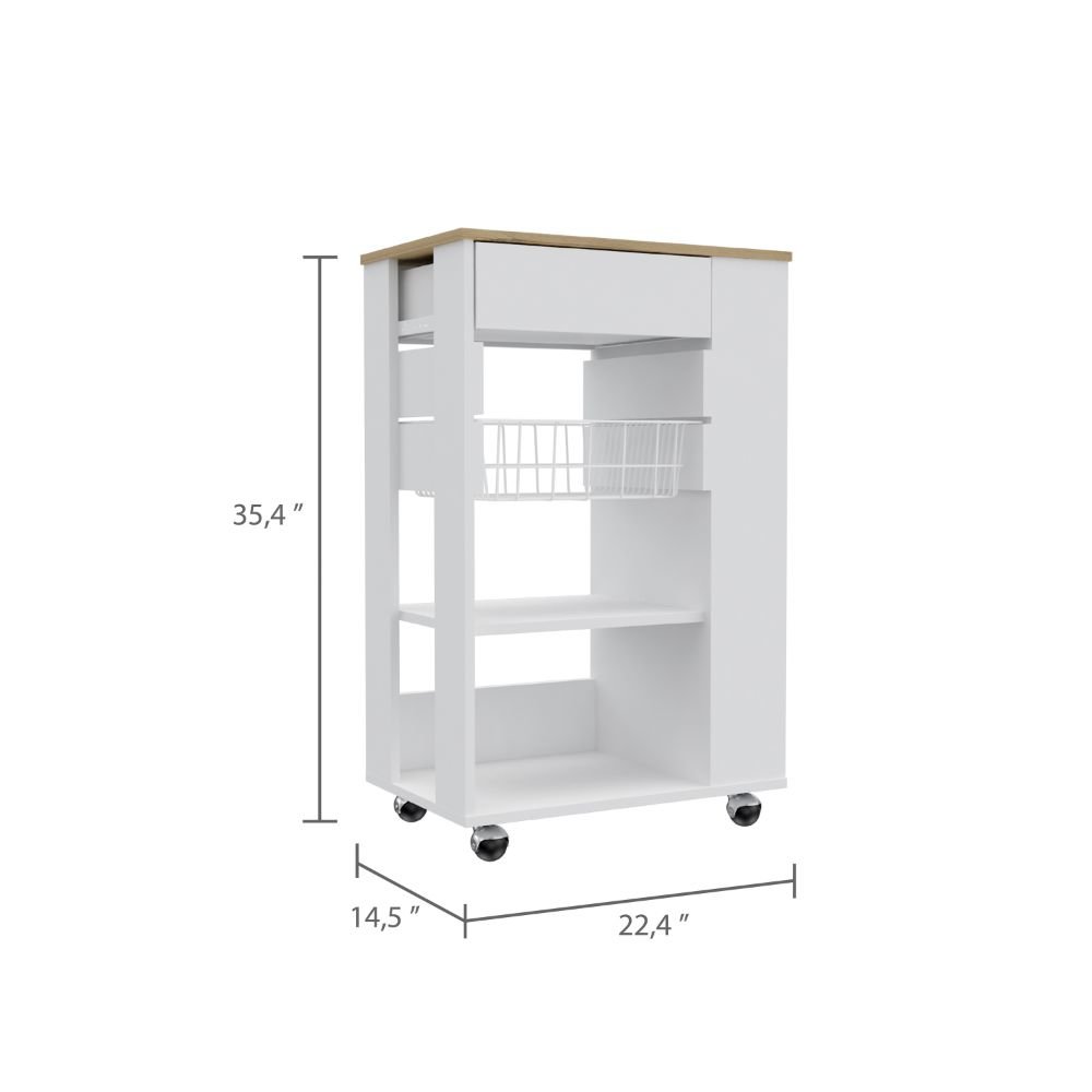 5-Shelf 1-Drawer Kitchen Cart White and Light Oak. Picture 3
