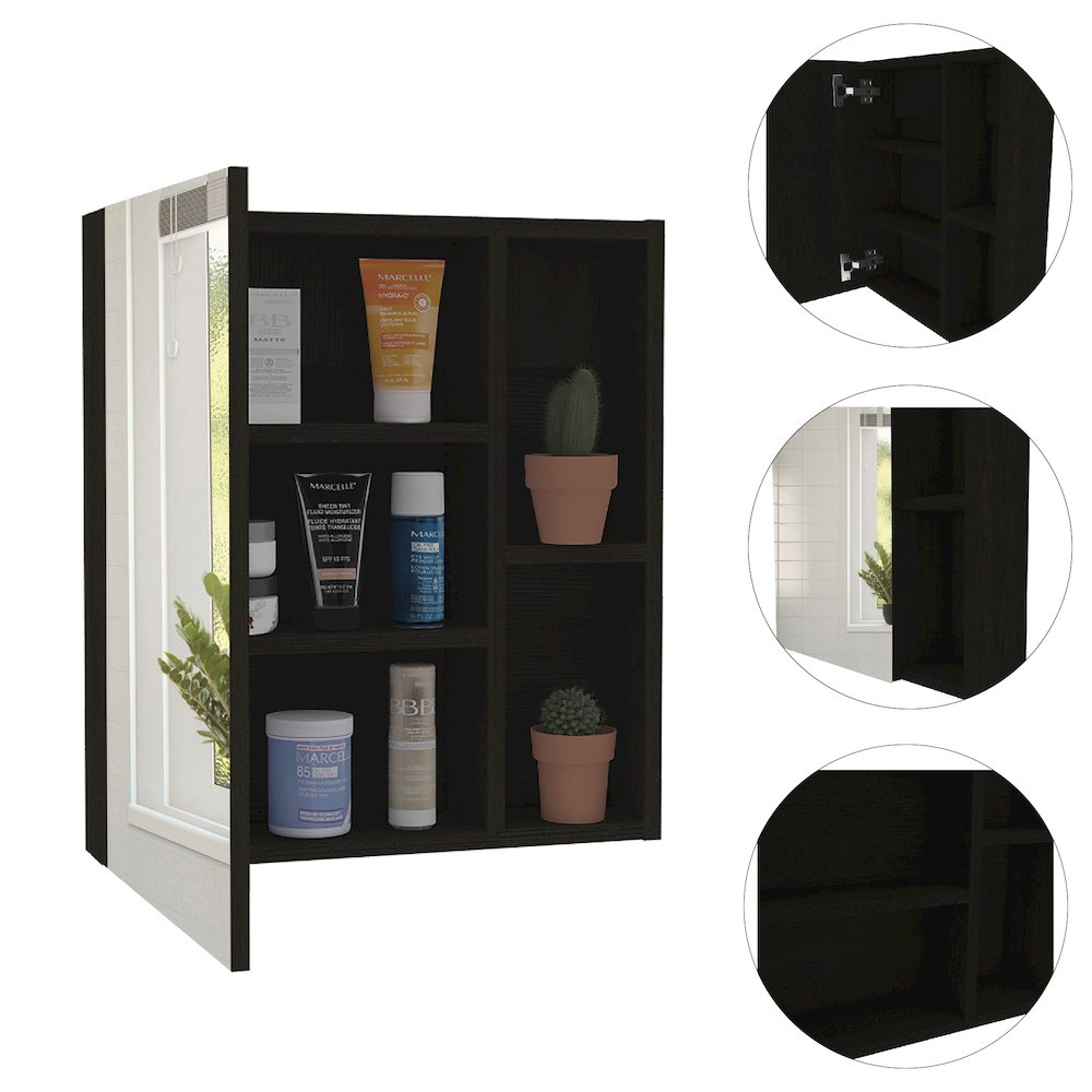 1-Shelf Rectangle Medicine Cabinet with Mirror Black Wengue. Picture 1