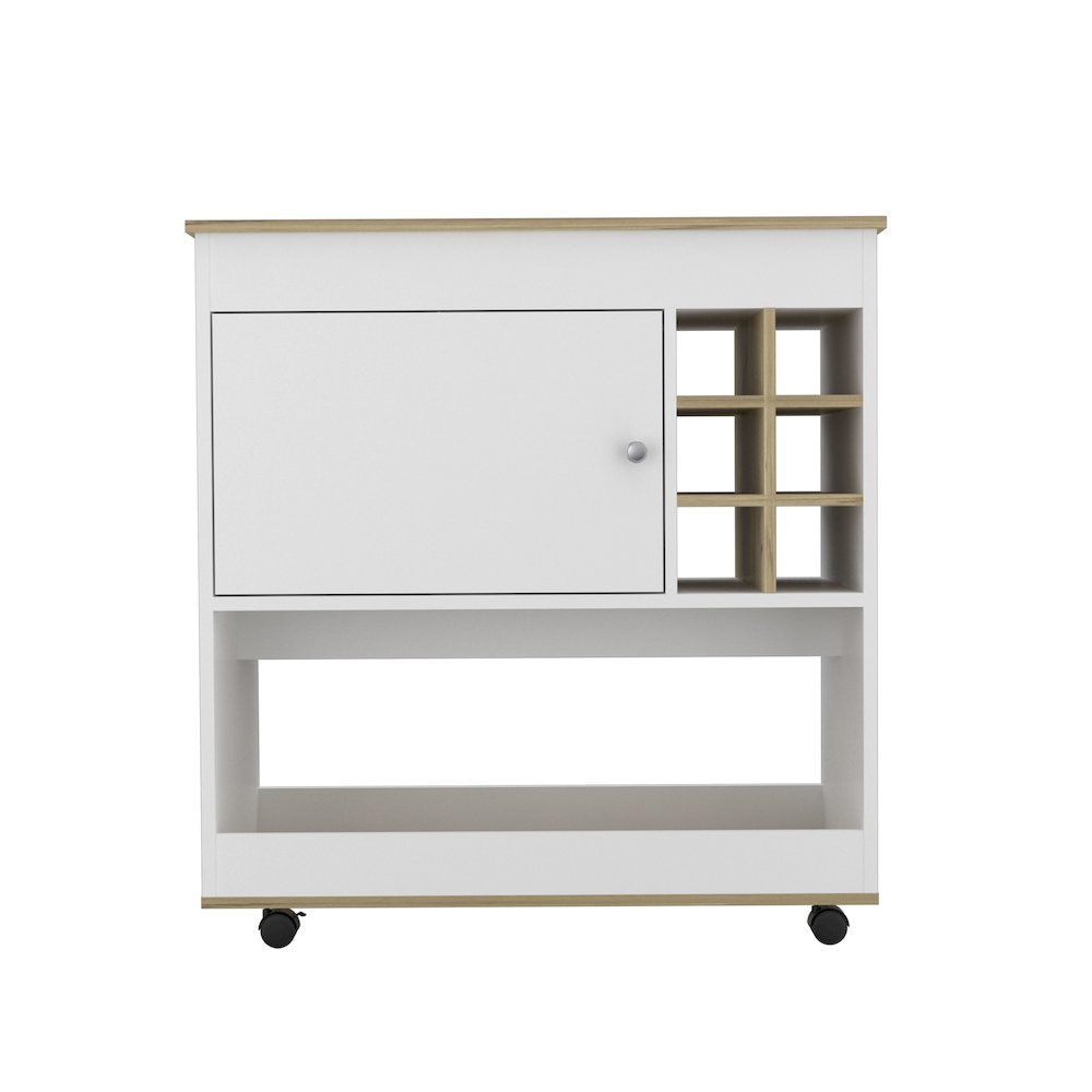 1-Shelf 6-Bottle Bar Cart Light Oak and White. Picture 2