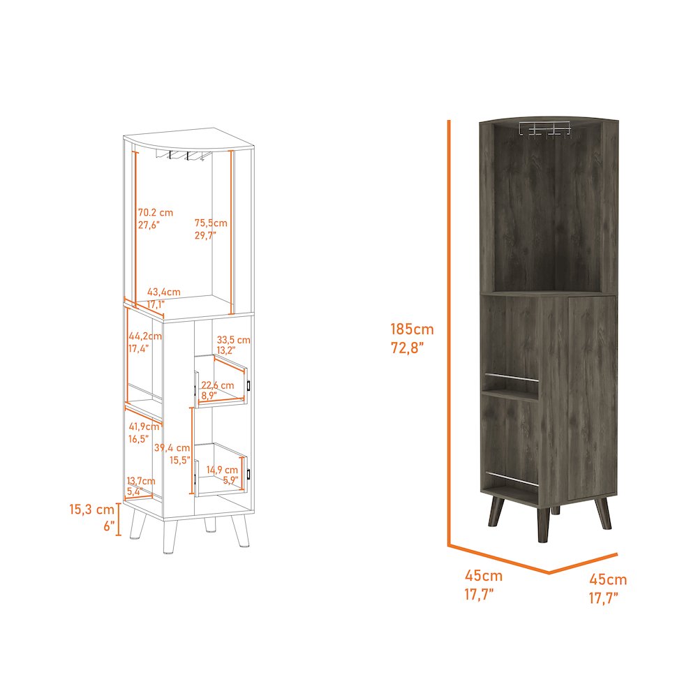 1-Drawer 2-Shelf Corner Bar Cabinet Dark Brown. Picture 6