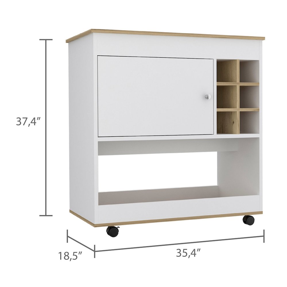 1-Shelf 6-Bottle Bar Cart Light Oak and White. Picture 3
