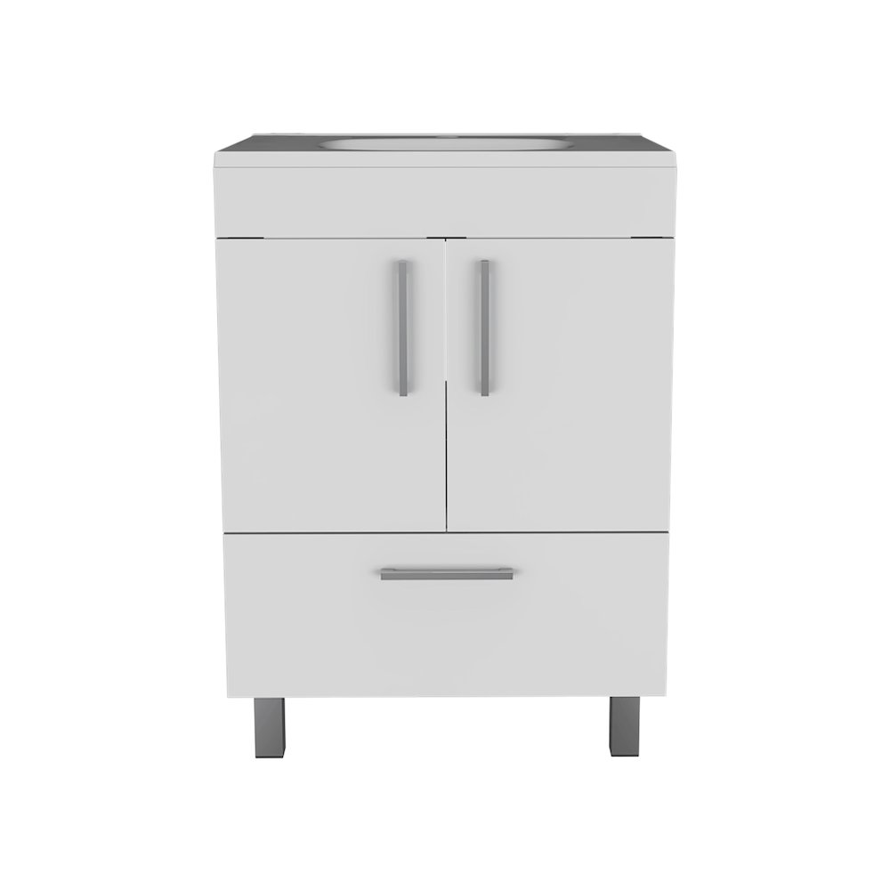2-Door Rectangle Single Bathroom Vanity White. Picture 2