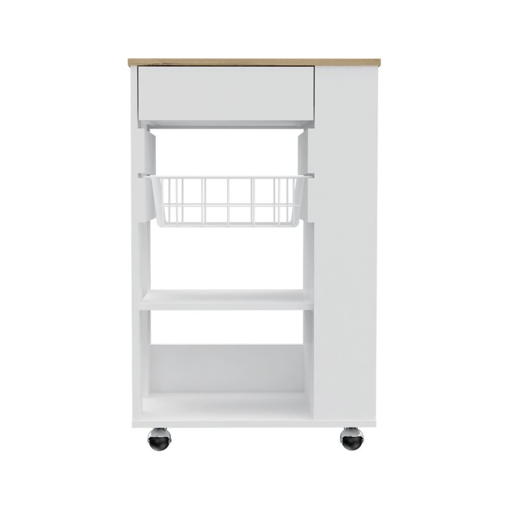 5-Shelf 1-Drawer Kitchen Cart White and Light Oak. Picture 2