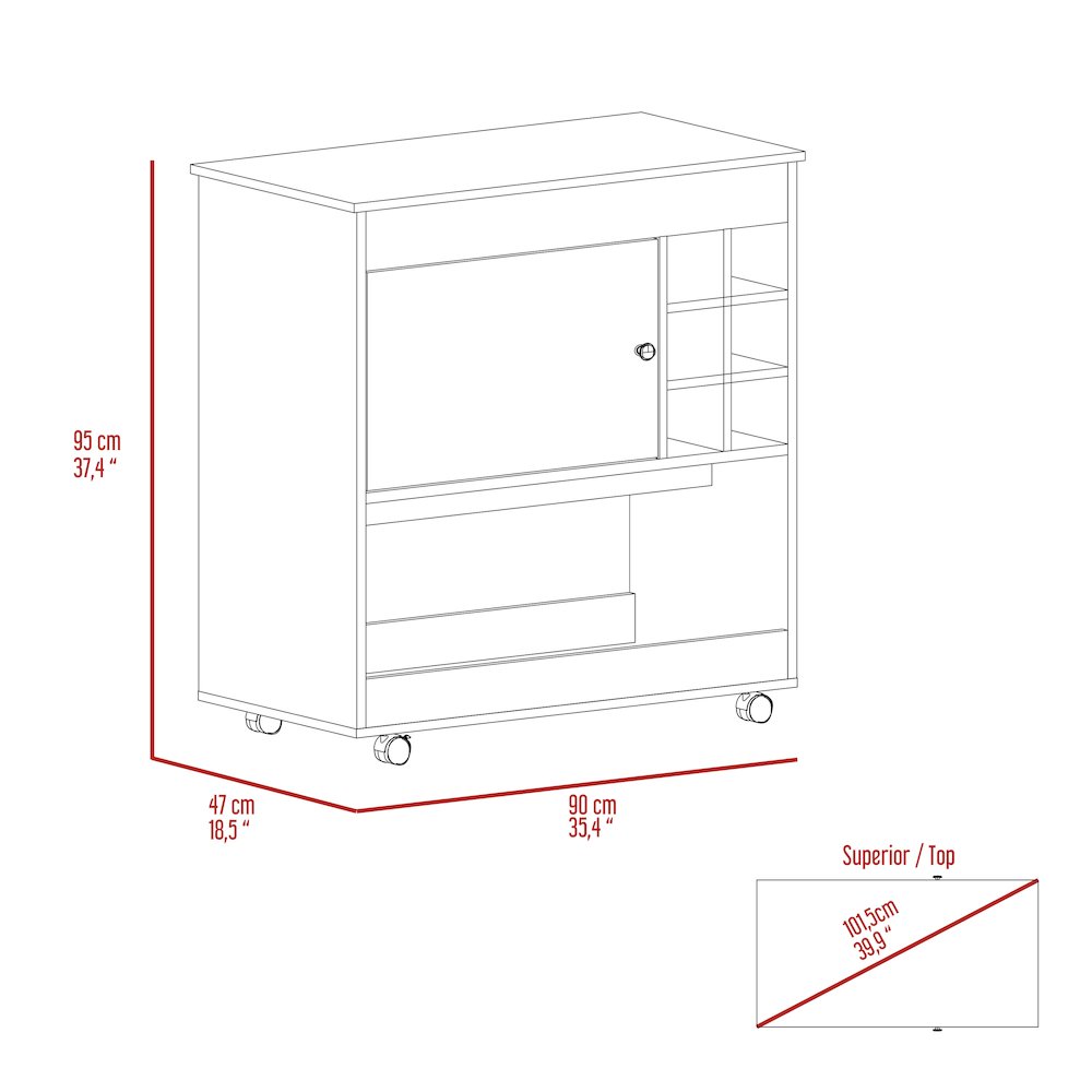 1-Shelf 6-Bottle Bar Cart Light Oak and White. Picture 6