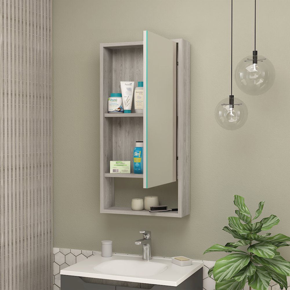 Rectangle Medicine Cabinet with Mirror Light Grey. Picture 5
