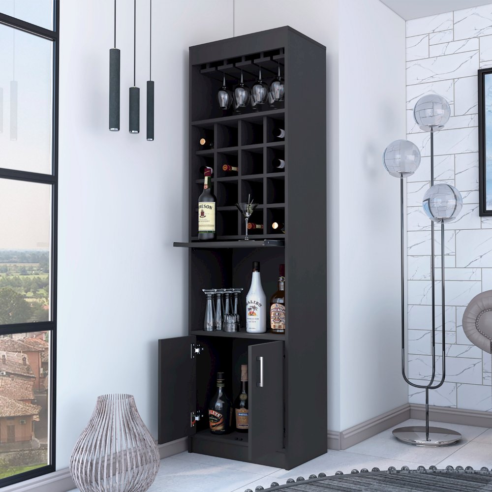 16-Bottle 1-Shelf Bar Cabinet Black Wengue. Picture 5