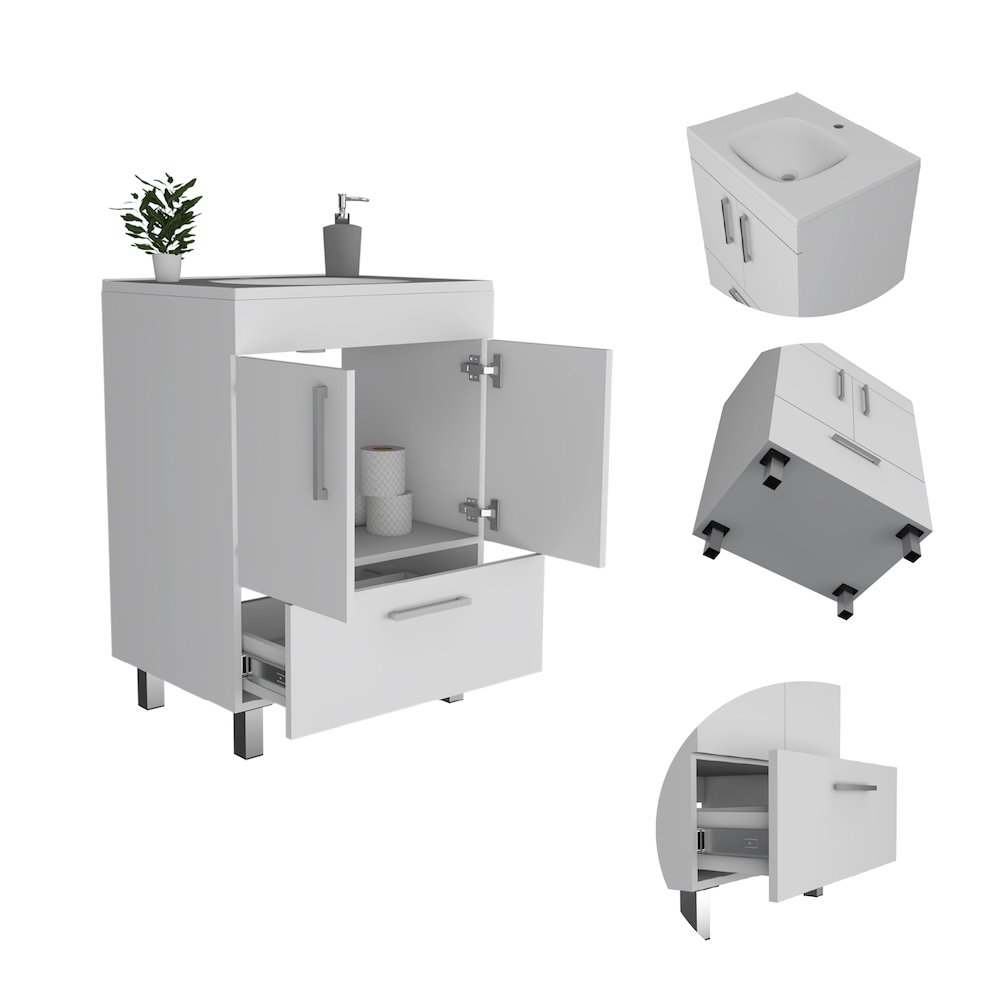 2-Door Rectangle Single Bathroom Vanity White. Picture 1