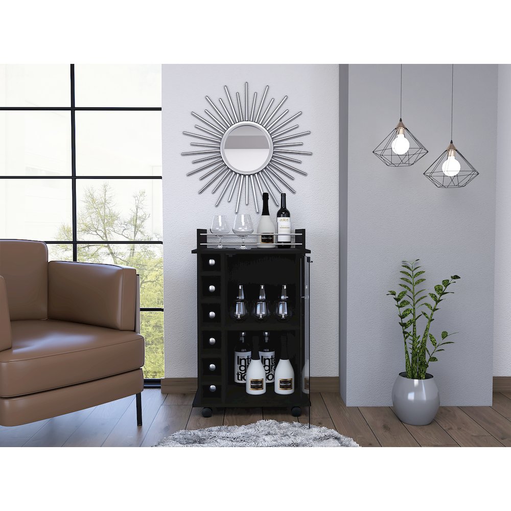 6-Bottle 3-Shelf Bar Cart Black Wengue. Picture 4