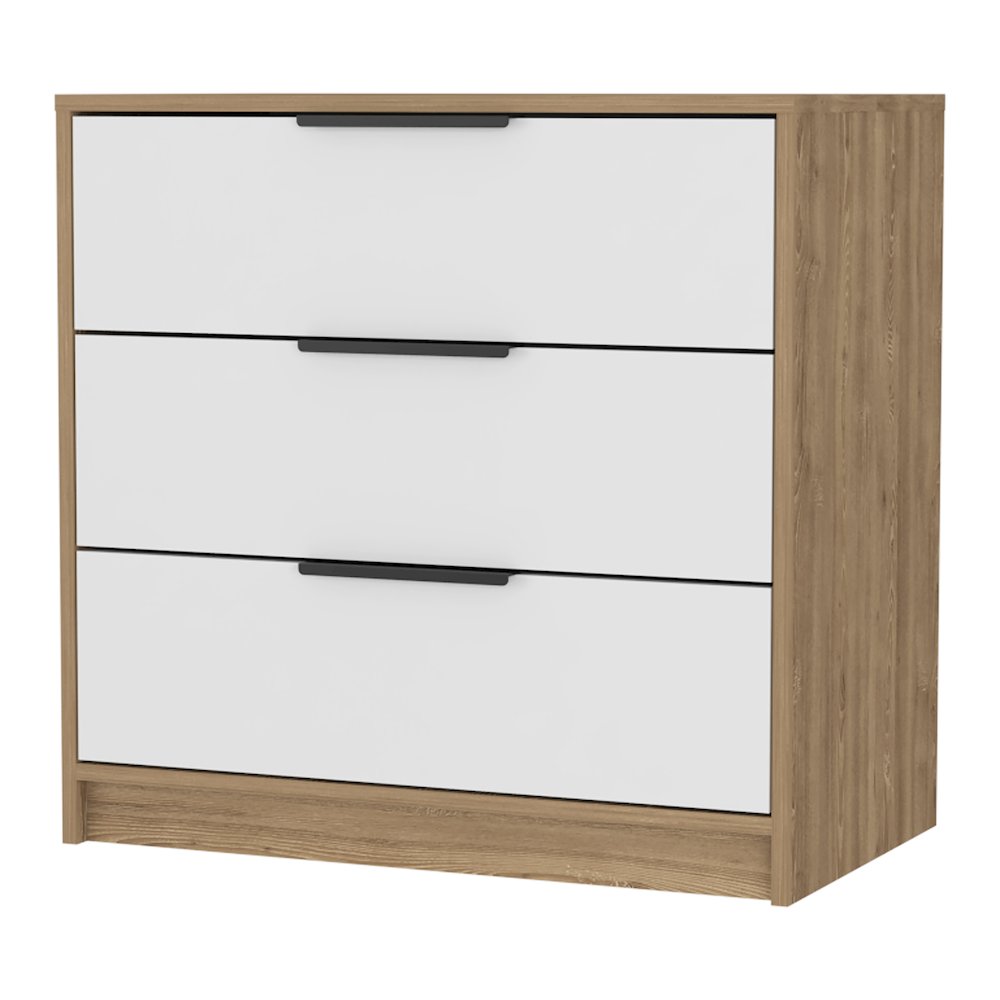 3-Drawer Dresser White and Light Oak. Picture 1
