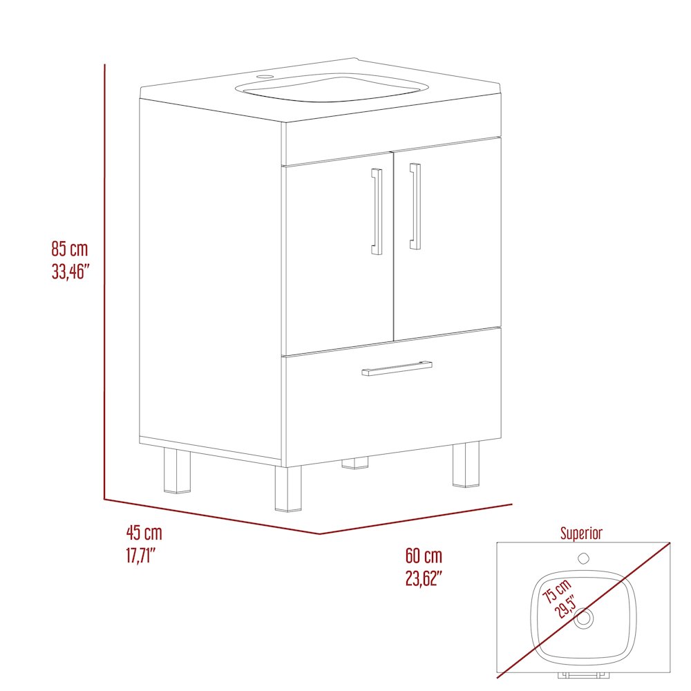 2-Door Rectangle Single Bathroom Vanity White. Picture 6