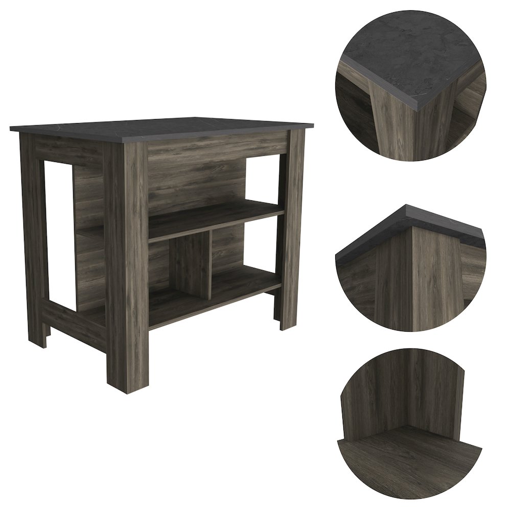 3-Shelf Kitchen Island Dark Brown and Onix. Picture 5