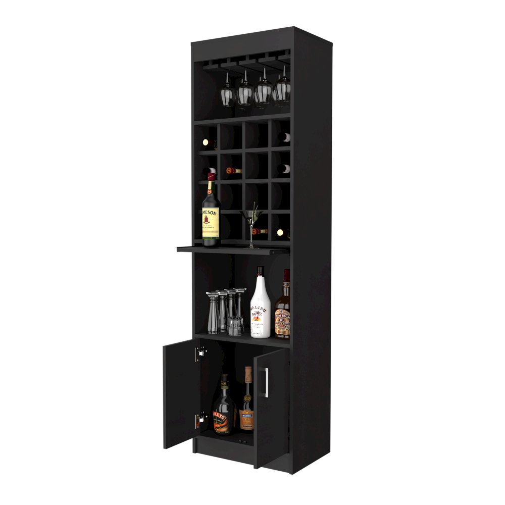 16-Bottle 1-Shelf Bar Cabinet Black Wengue. Picture 2