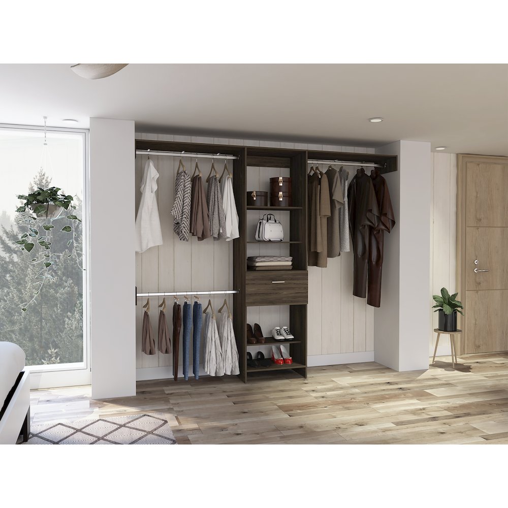 1-Drawer 4-Shelf Closet System Dark Walnut. Picture 4