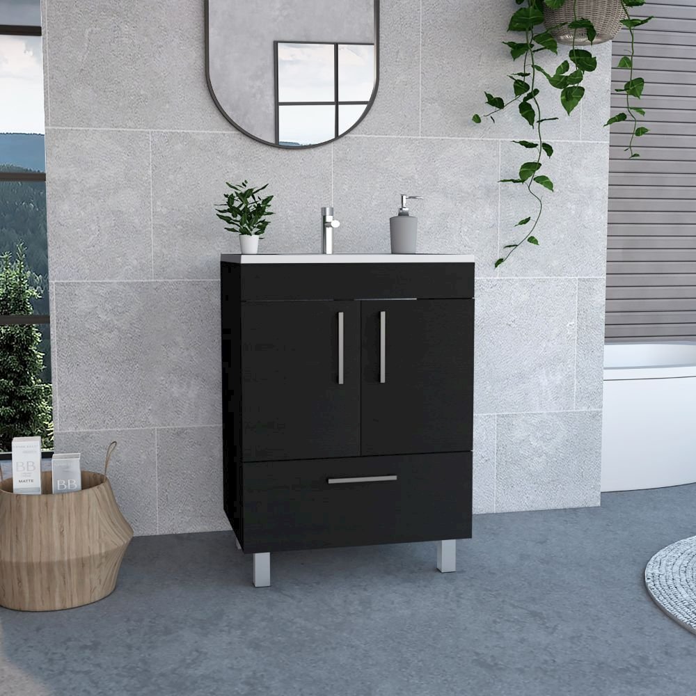 2-Door Rectangle Single Bathroom Vanity Black Wengue. Picture 4