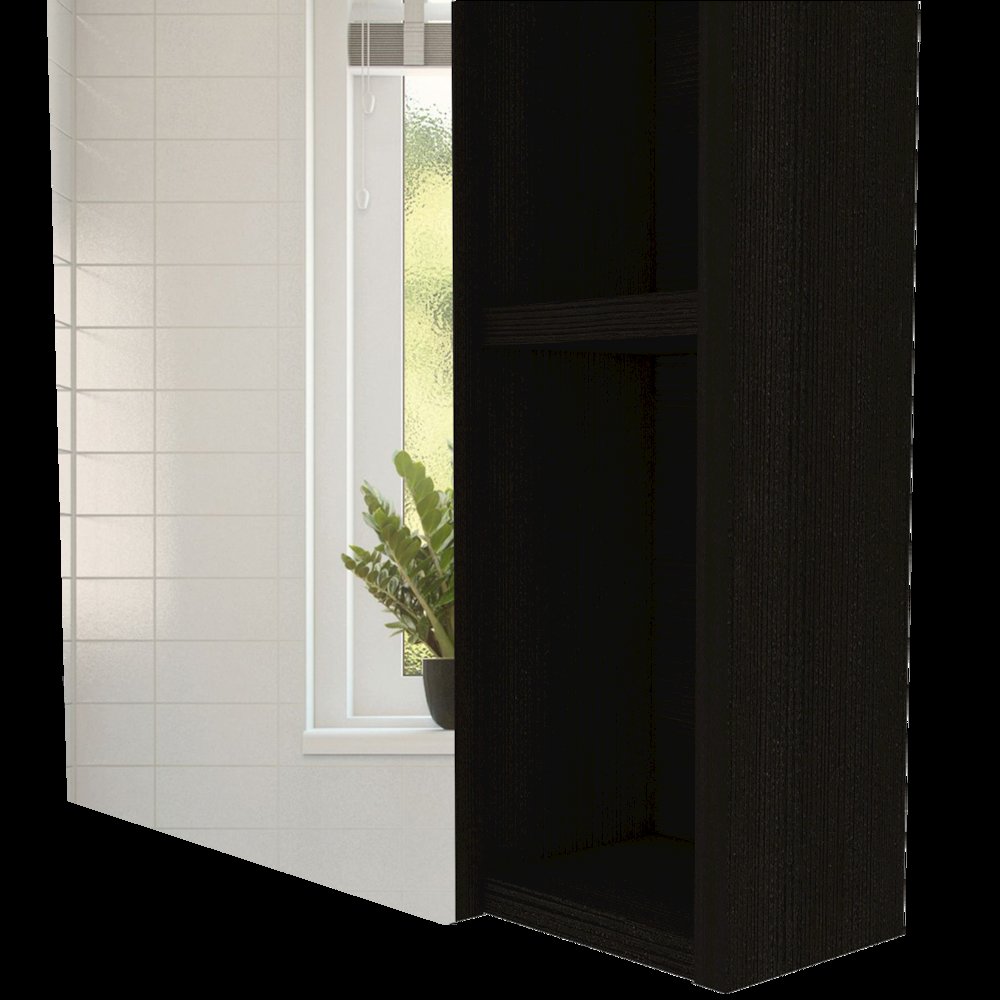 1-Shelf Rectangle Medicine Cabinet with Mirror Black Wengue. Picture 2