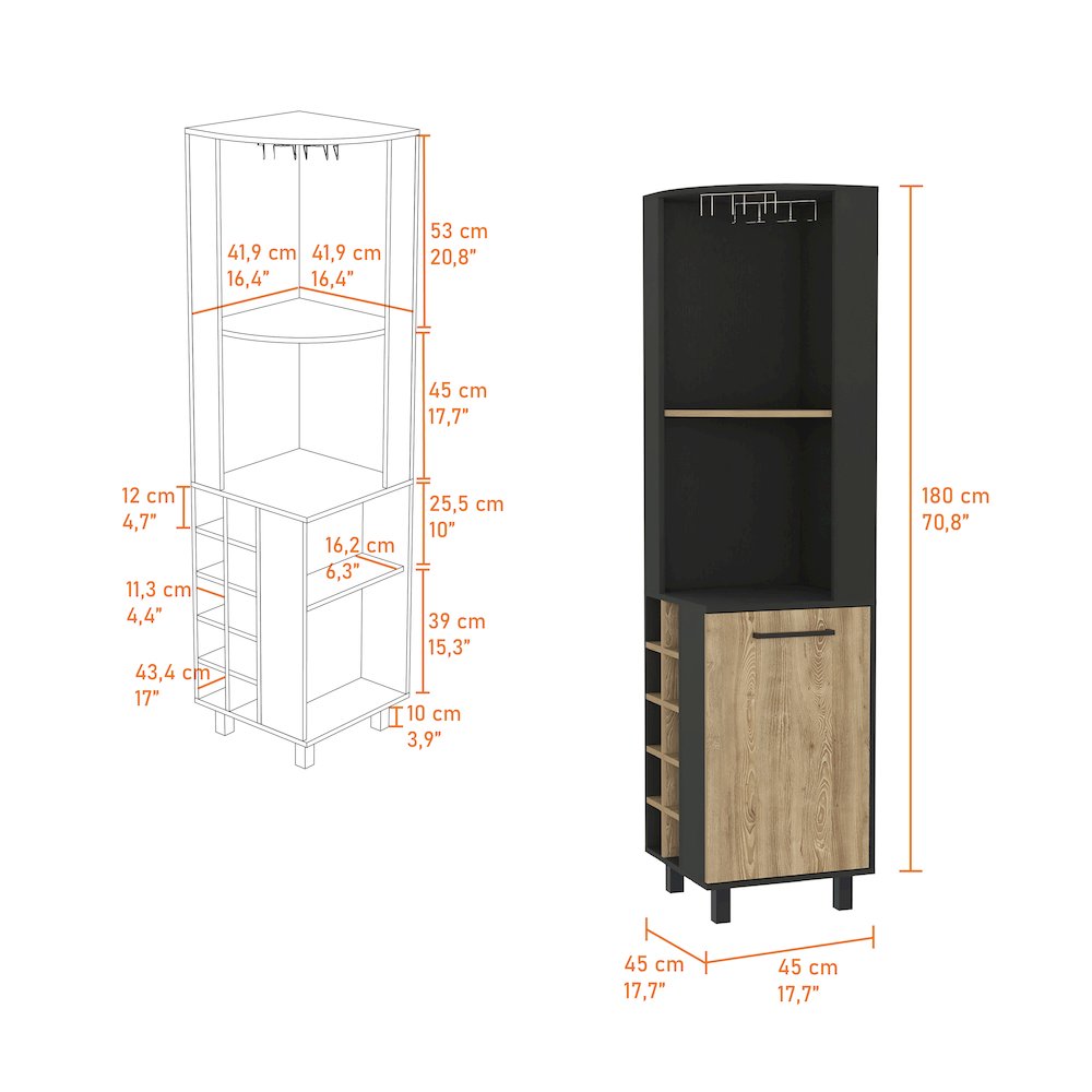 10-Bottle 1-Shelf Bar Cabinet Black Wengue and Pine. Picture 6