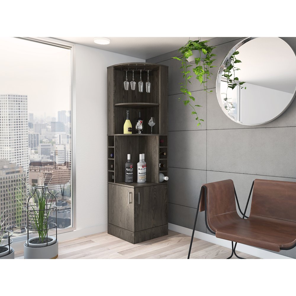 8-Bottle 2-Shelf Bar Cabinet Dark Walnut. Picture 5