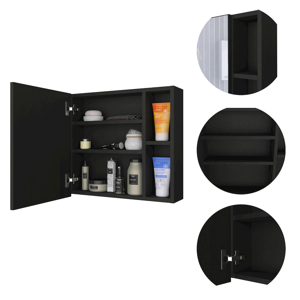 2-Shelf Medicine Cabinet with Mirror Black Wengue. Picture 1