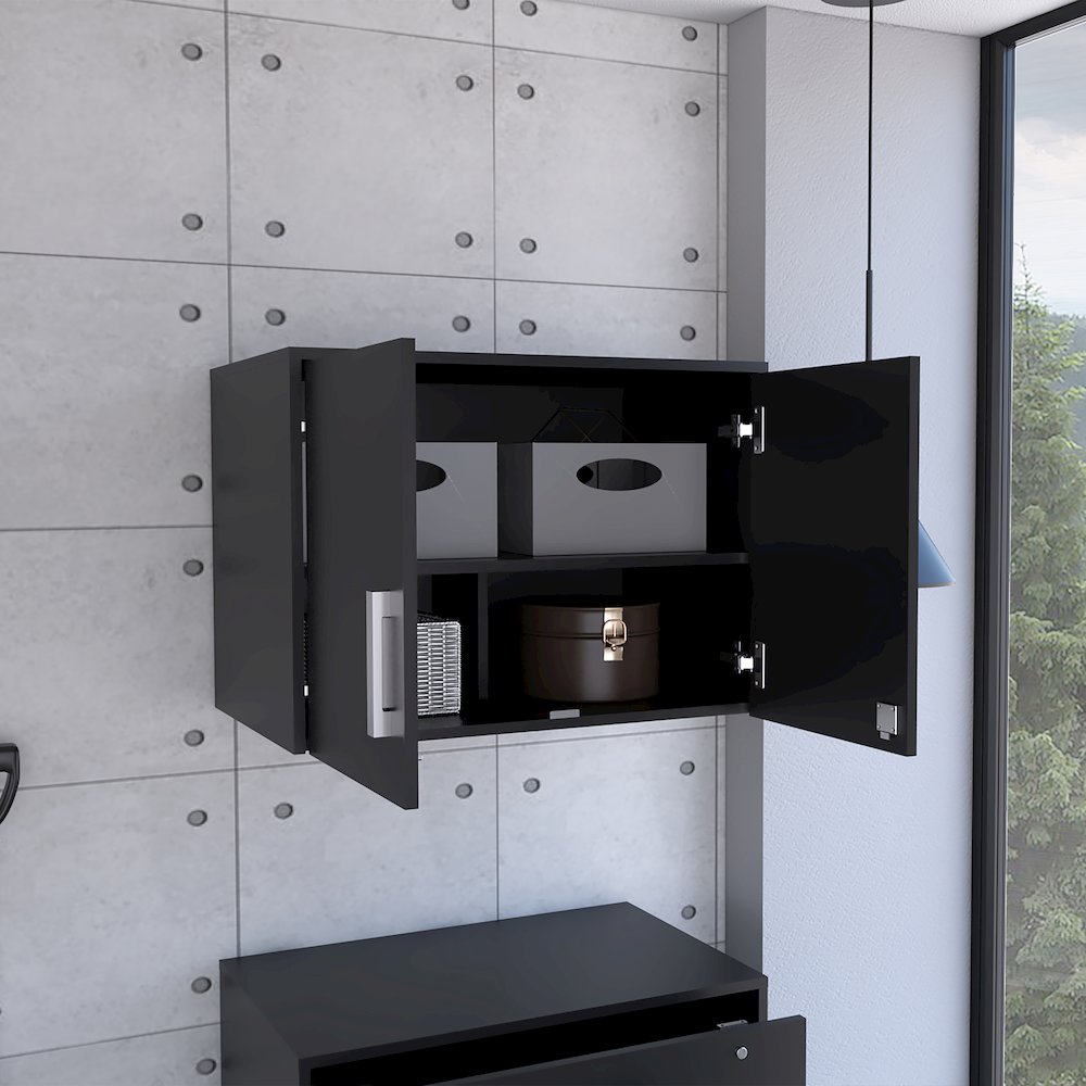 2-Door Rectangle Wall Cabinet Black Wengue. Picture 5