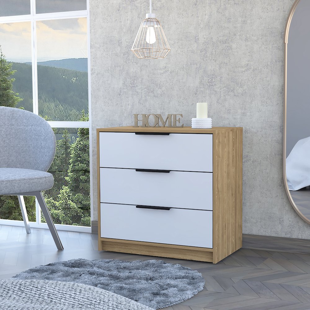 3-Drawer Dresser White and Light Oak. Picture 4