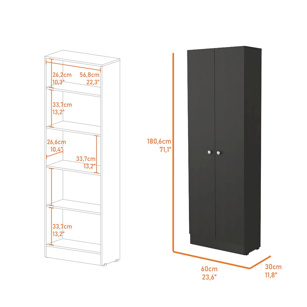 Rectangle 2-Door Storage Tall Cabinet Black Wengue. Picture 3