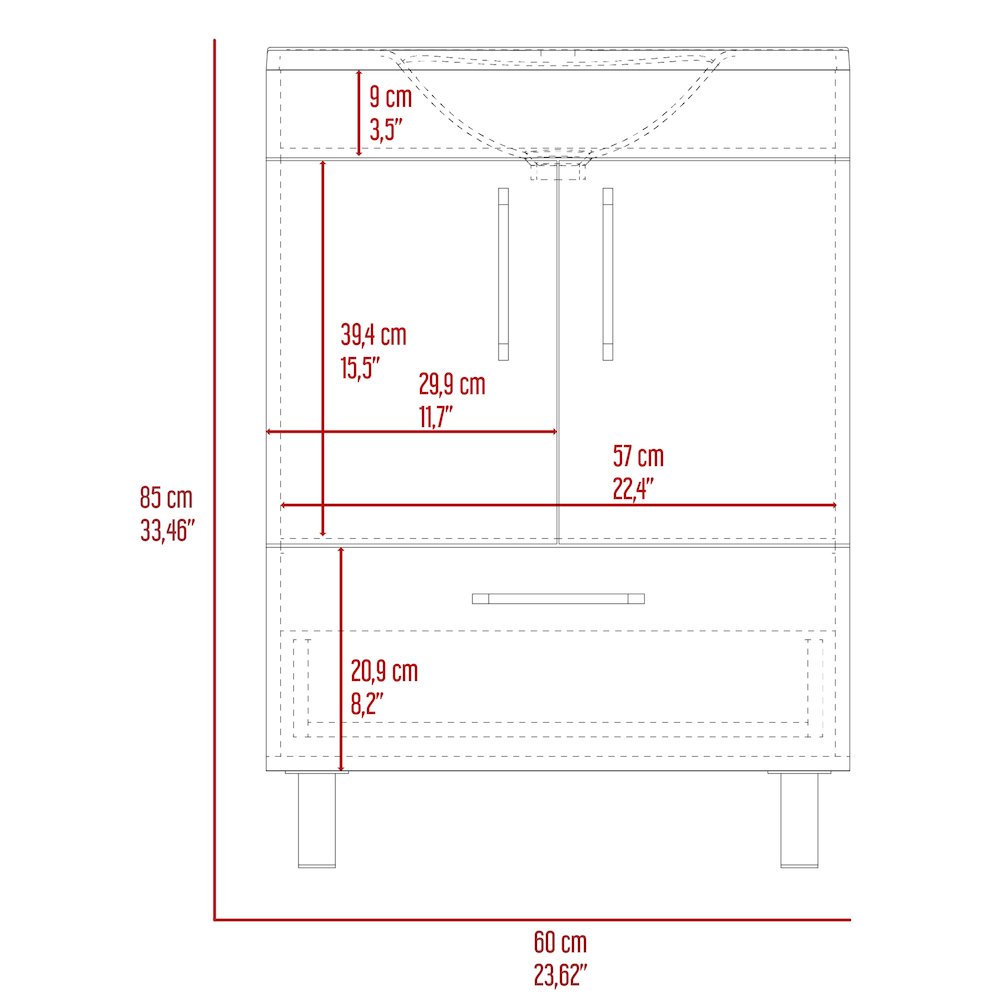 2-Door Rectangle Single Bathroom Vanity White. Picture 7