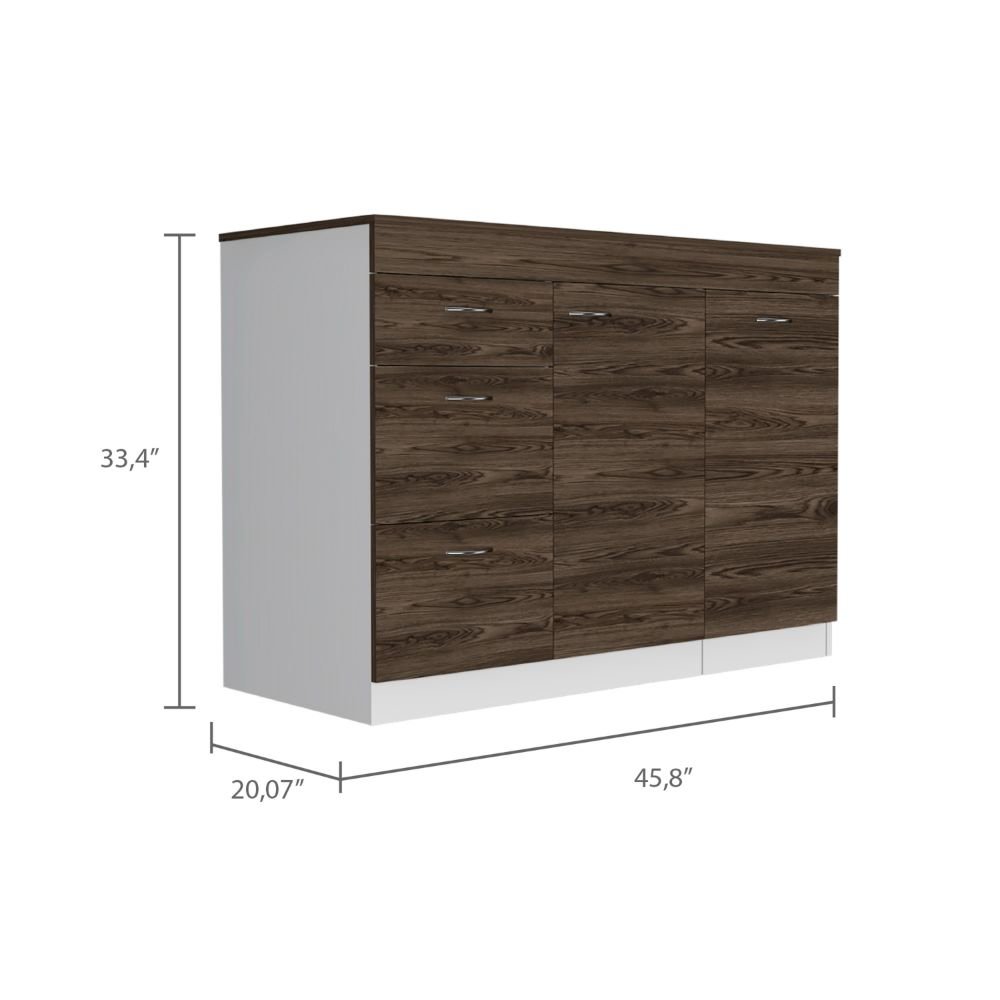 3-Drawer L-Shaped Convertible Kitchen Island White and Dark Walnut. Picture 3