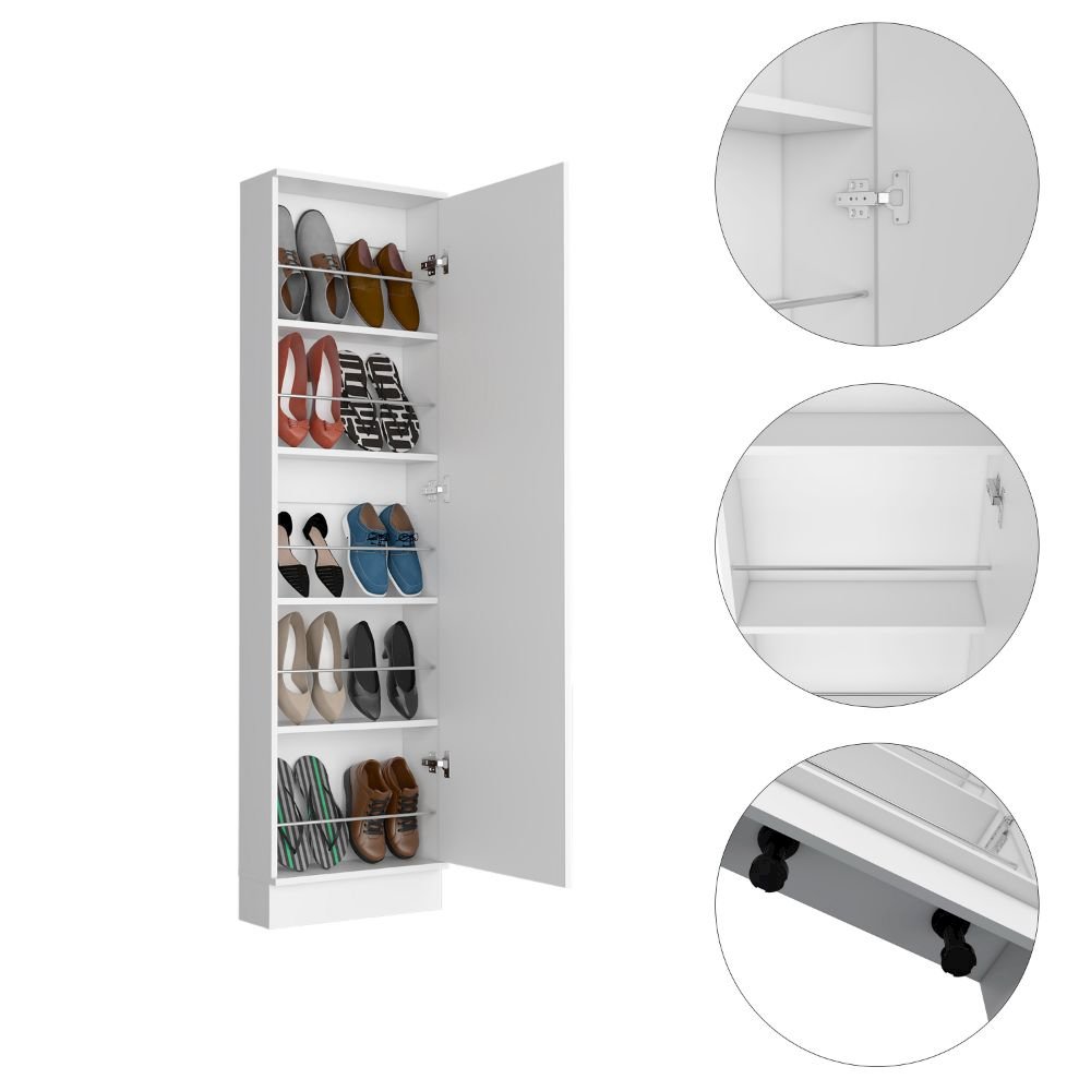 Rectangle Tall Shoe Cabinet with Mirror White. Picture 2