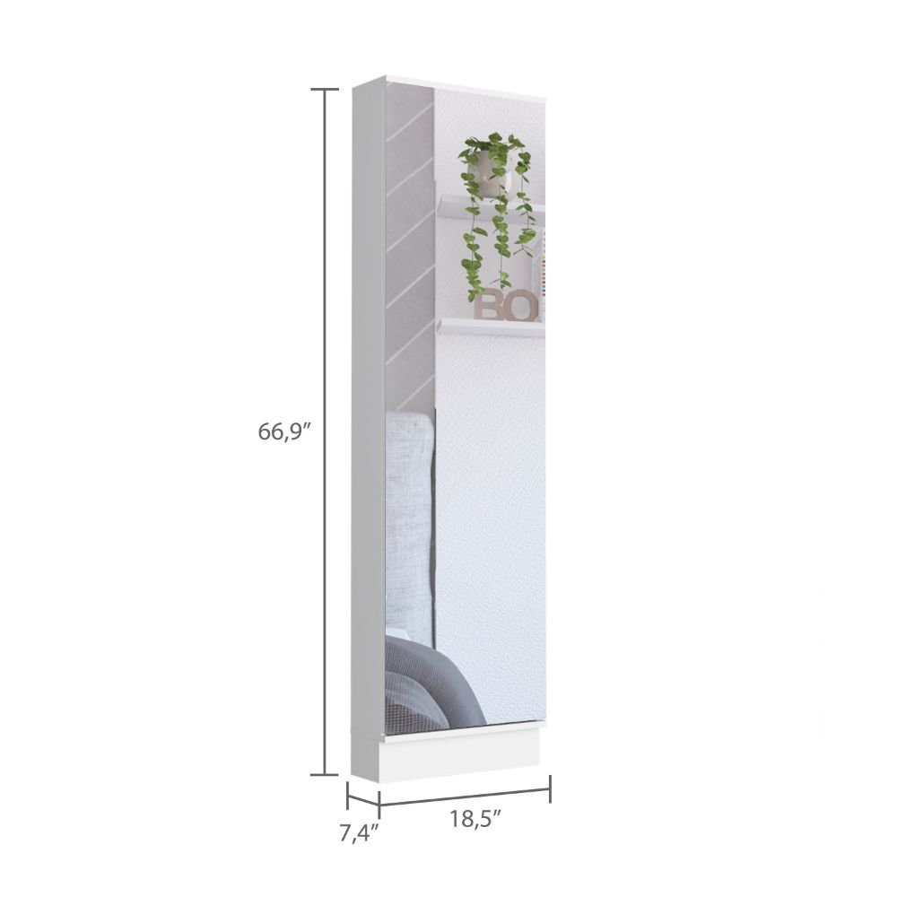 Rectangle Tall Shoe Cabinet with Mirror White. Picture 3