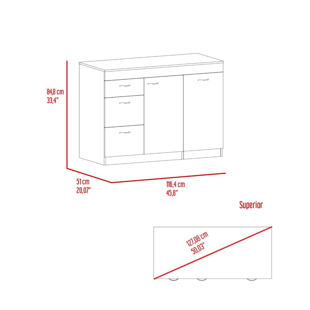 3-Drawer L-Shaped Convertible Kitchen Island White and Dark Walnut. Picture 6